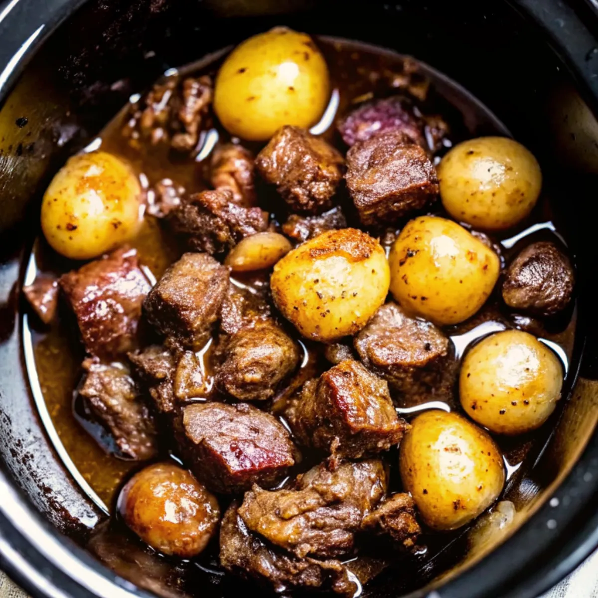 Crockpot Garlic Butter Beef Bites with Potatoes is a hearty slow cooker meal with tender beef chunks, golden potatoes, and rich garlic butter flavor.