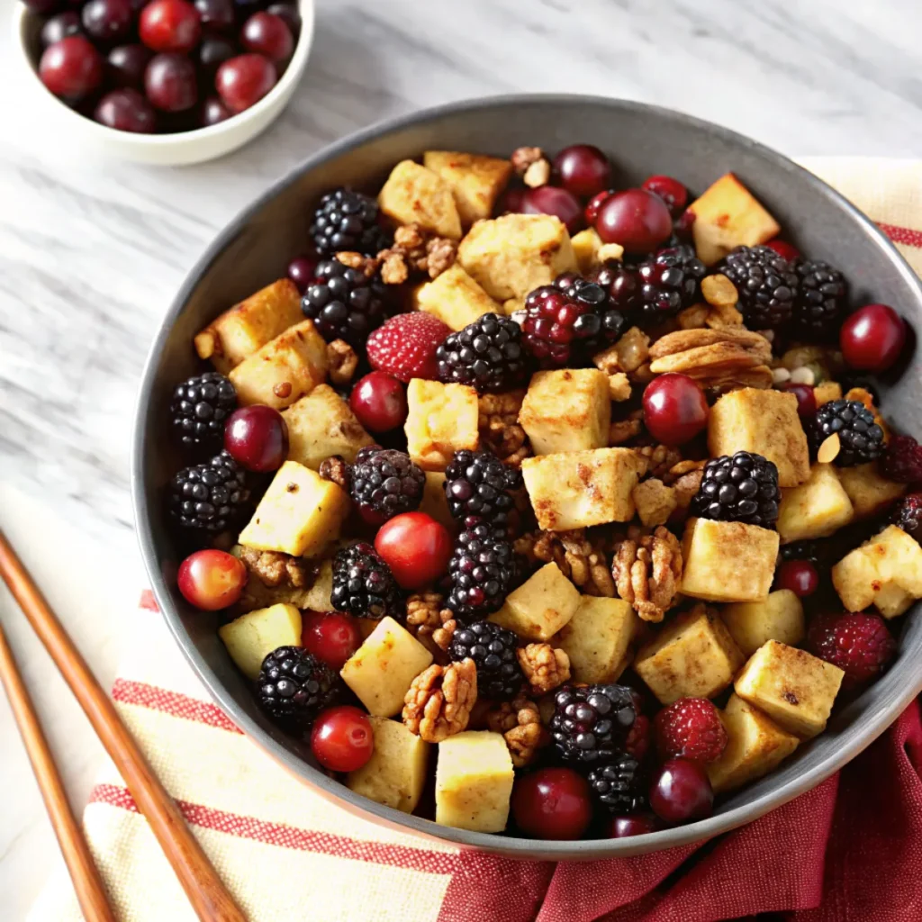 Fall Fruit Salad is a vibrant mix of apples, cranberries, blackberries, and nuts tossed in a light dressing—perfect for Thanksgiving or autumn meals.