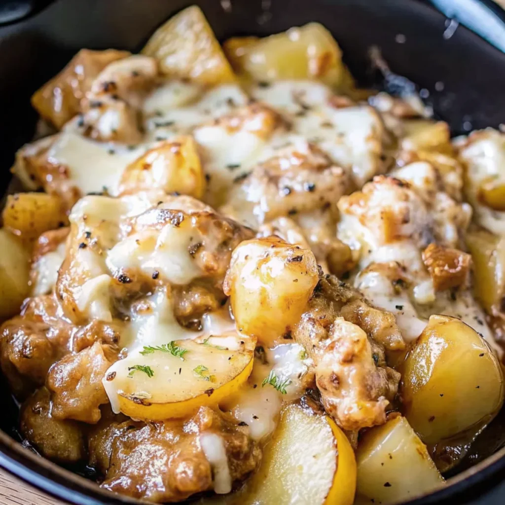 Creamy Garlic Chicken and Potatoes (Slow Cooker Style) is a rich, comforting one-pot meal with tender chicken, golden potatoes, and creamy garlic sauce.