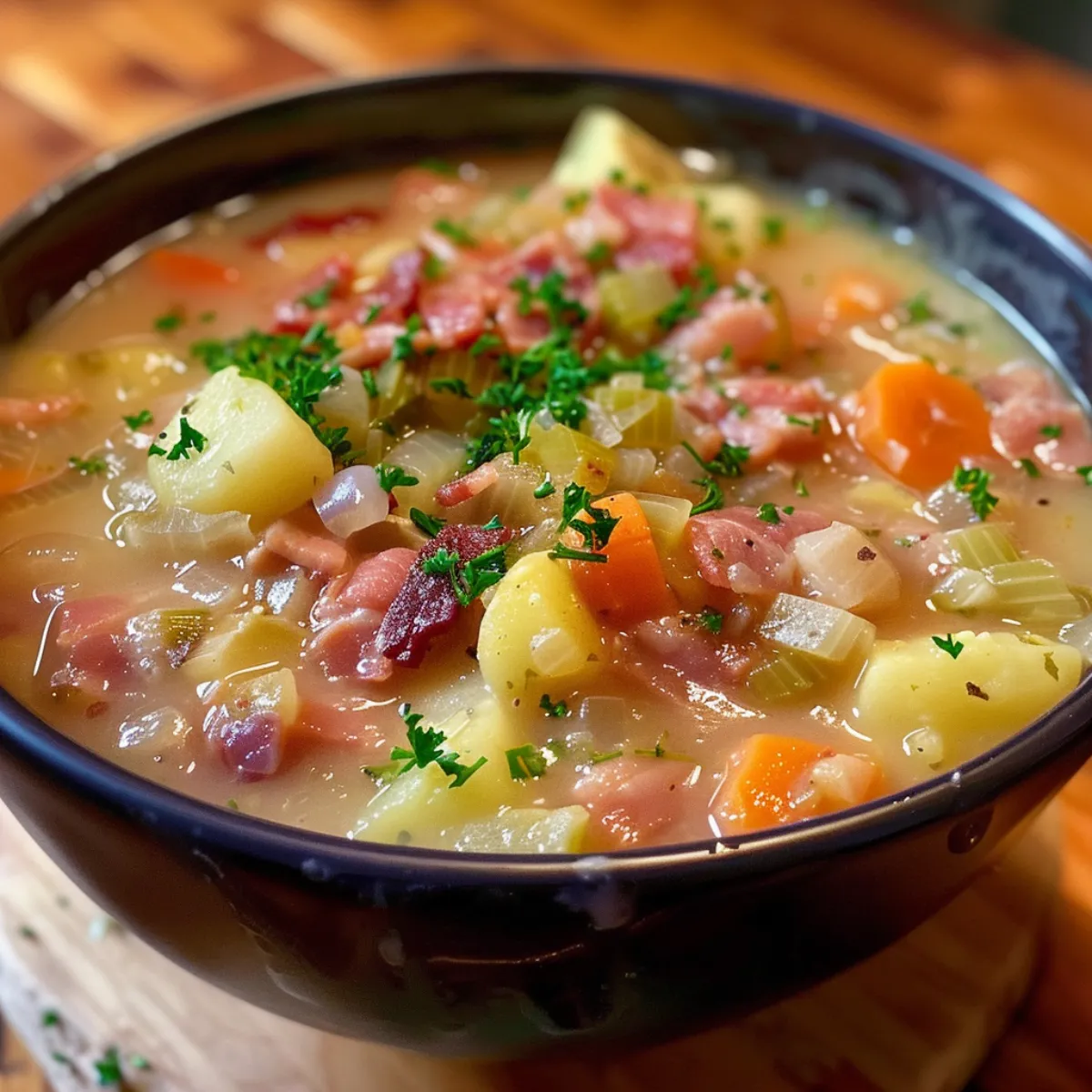 Hearty Irish bacon cabbage and potato soup is a rustic dish with smoky bacon, tender potatoes, and cabbage simmered in savory broth.