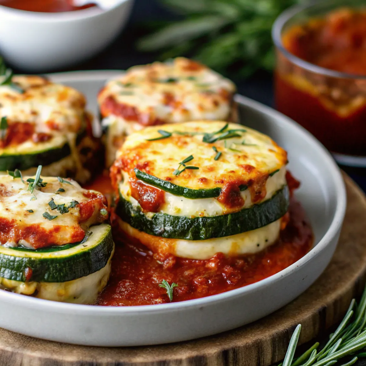 Layered Zucchini Ricotta Melts with Marinara are a cheesy, low-carb bake with zucchini slices, creamy ricotta, marinara, and mozzarella.