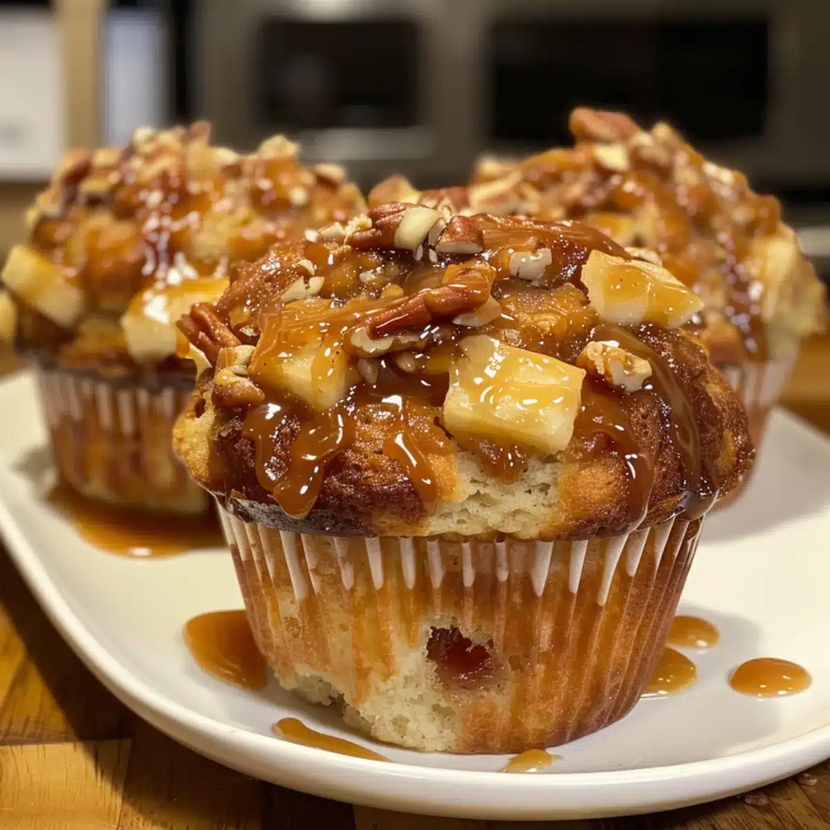 These Luscious Caramel Apple Muffins are soft, spiced, and drizzled with caramel. A cozy fall dessert or breakfast perfect for apple season!