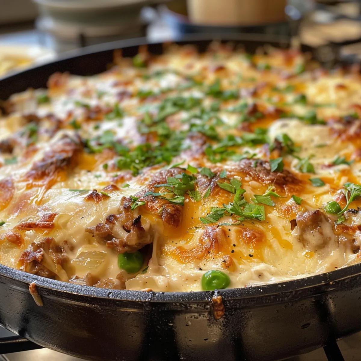 Meat & Potato Casserole is a hearty baked dish with layers of seasoned ground beef, tender potatoes, creamy sauce, and melted cheese.
