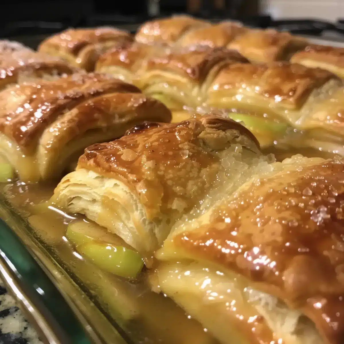 These Mountain Dew Apple Dumplings are flaky crescent rolls stuffed with apples, baked in butter, sugar, and soda for a gooey, irresistible dessert!