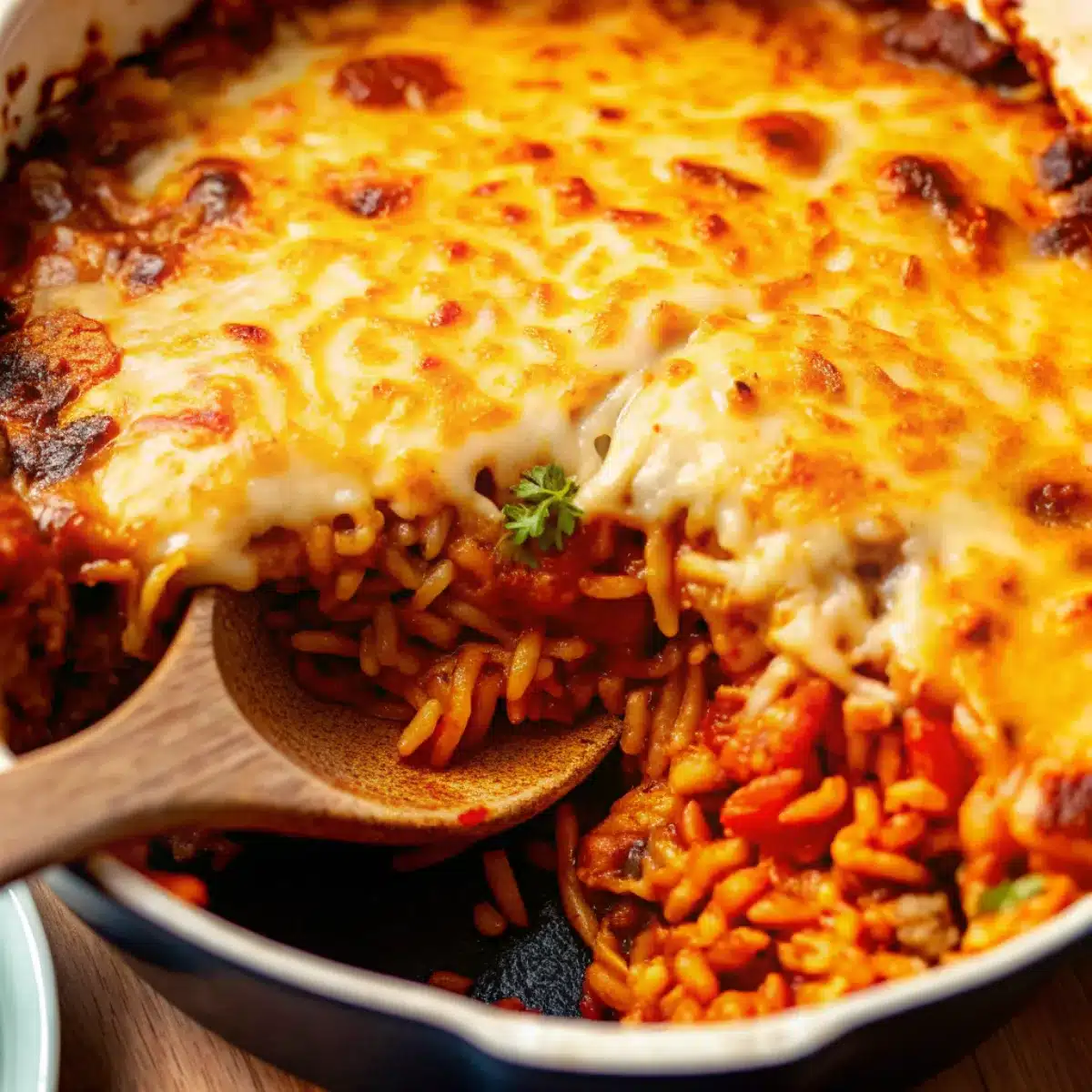 Cheesy stuffed pepper casserole with ground beef, rice, peppers, and tomatoes—an easy one-pan dinner perfect for family meals!