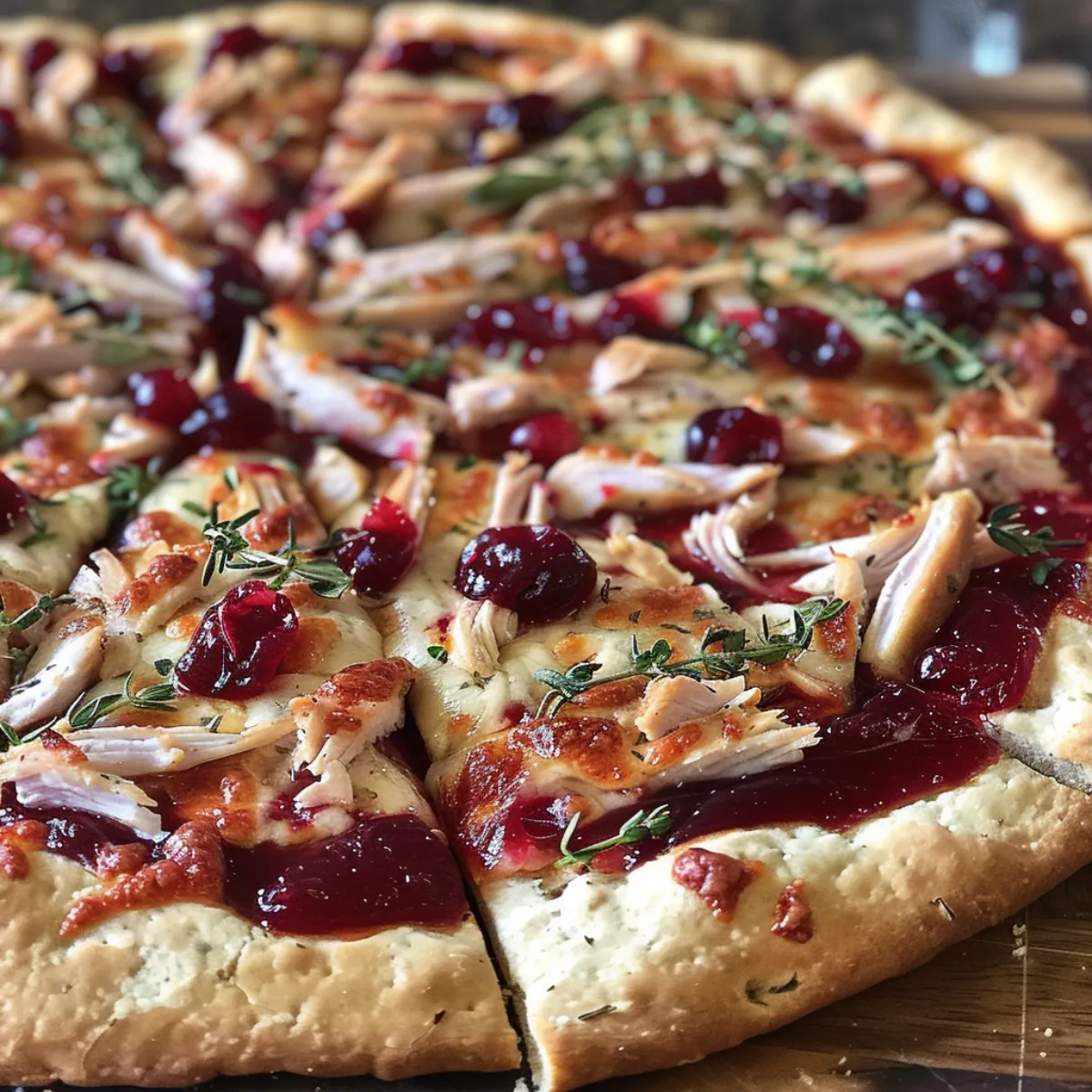 Thanksgiving Leftover Turkey and Cranberry Pizza is cheesy, savory, and sweet—an easy way to use holiday leftovers for a cozy family dinner!