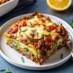Zucchini Pizza Casserole is a cheesy, low-carb bake with a zucchini crust, savory beef, marinara, and melted mozzarella for a family-friendly dinner.