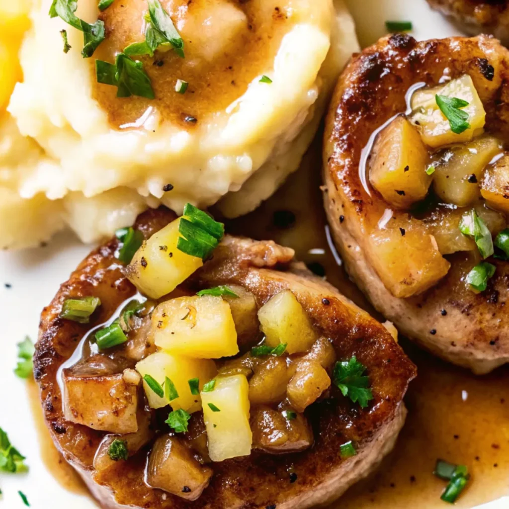 Apple Chutney Pork Chops are juicy, savory pork chops topped with a sweet and spiced apple chutney—perfect for fall dinners or special occasions.
