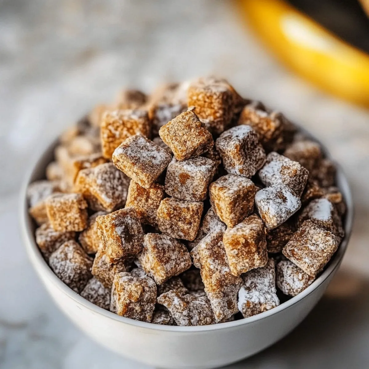 Butterfinger Puppy Chow is a no-bake snack mix with chocolate, peanut butter, and crushed Butterfingers. Quick, crunchy, and perfect for holidays or parties.