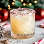 Candy Cane Margarita is a creamy peppermint cocktail made with tequila, schnapps, and white chocolate liqueur. A festive holiday drink perfect for Christmas parties!