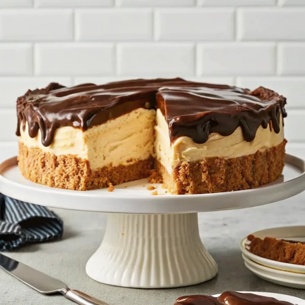 Chocolate Ganache Peanut Butter Cheesecake is rich, creamy, and topped with silky chocolate ganache. A decadent dessert perfect for holidays or special occasions.