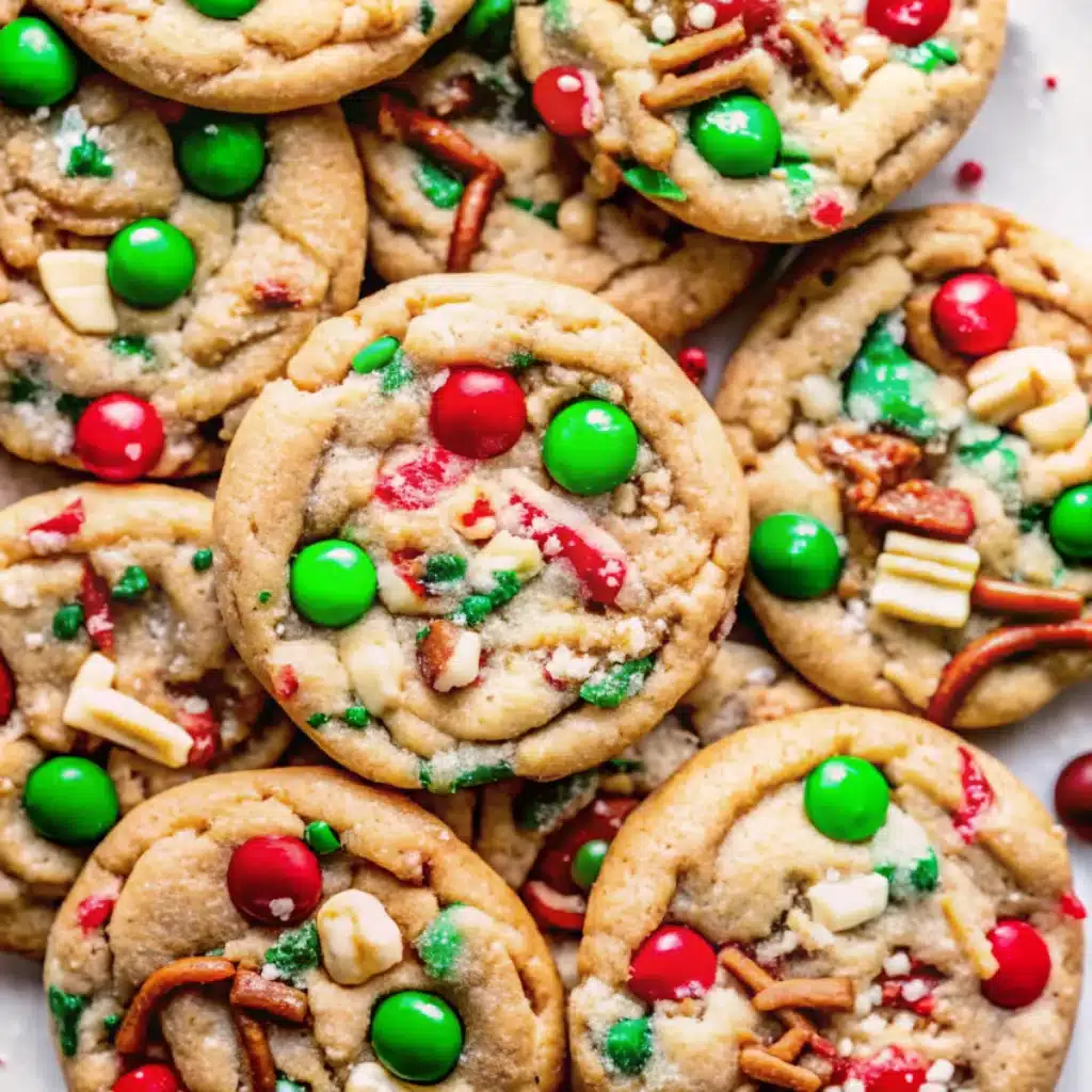 Christmas Kitchen Sink Cookies are loaded with chocolate, pretzels, M&M’s, and sprinkles. A fun, chewy, and festive cookie perfect for holiday gifting or parties.