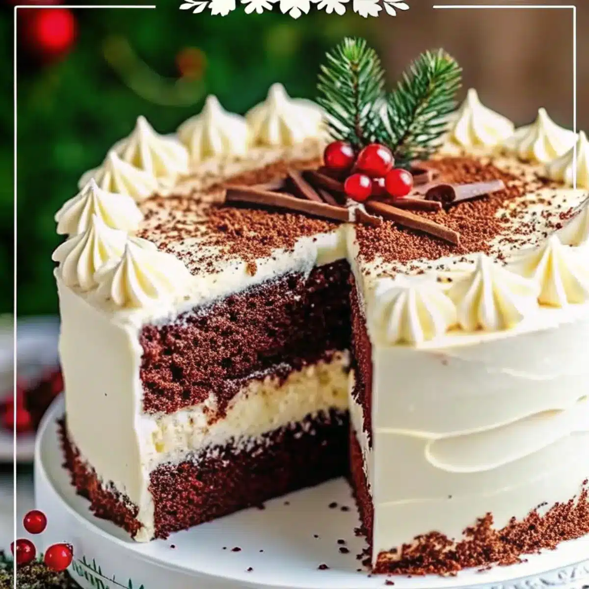 Christmas Spice Cake with Eggnog Buttercream is a moist, spiced layer cake topped with creamy eggnog frosting. Perfect for Christmas gatherings and dessert tables.