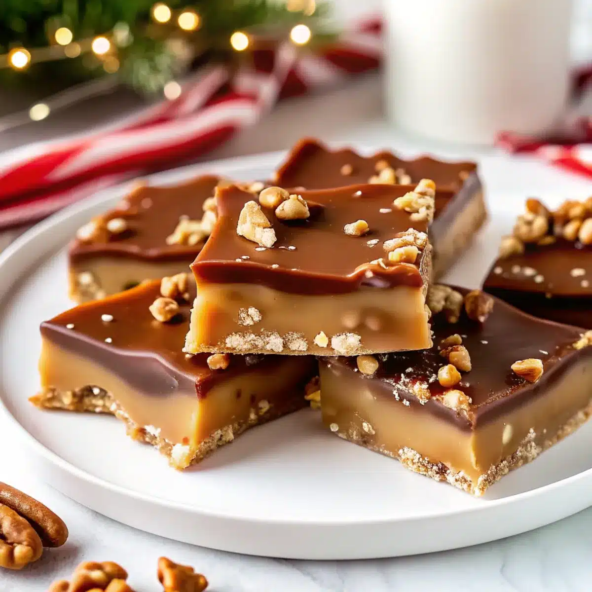 Classic Christmas Toffee is buttery, crisp, and filled with crunchy nuts inside, topped with smooth chocolate and more nuts for the perfect festive candy.