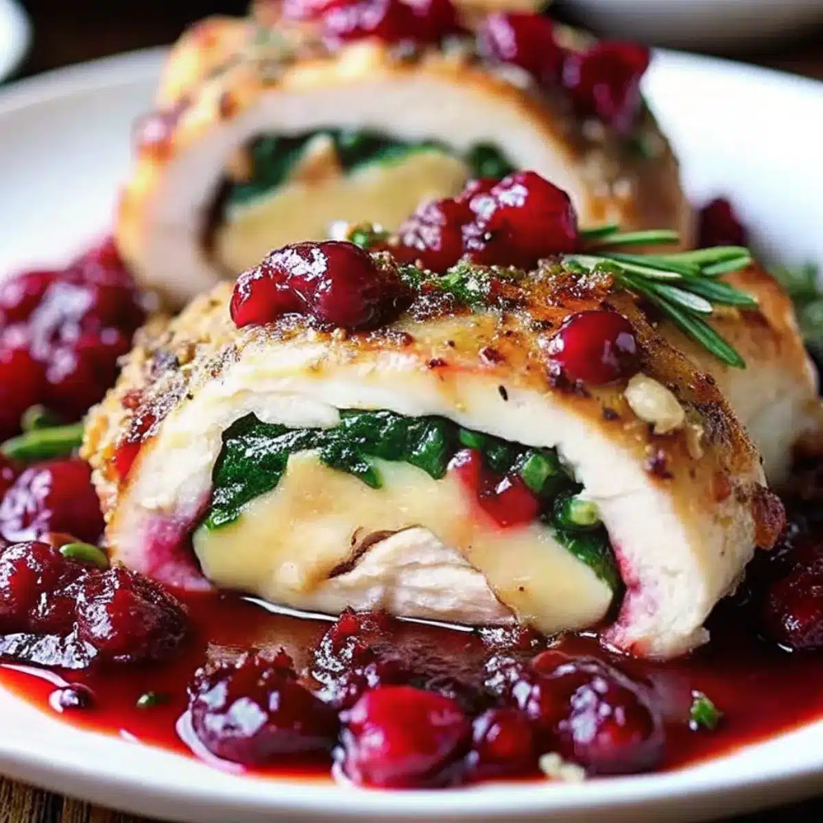 Cranberry Brie Stuffed Chicken is a festive dish with juicy chicken breasts stuffed with brie, spinach, and cranberry sauce, topped with a rich glaze—perfect for Christmas or holiday dinners.
