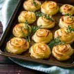 Garlic Herb Duchess Potatoes are creamy, buttery mashed potatoes piped into golden swirls. A crisp, elegant side dish perfect for Christmas or Thanksgiving.