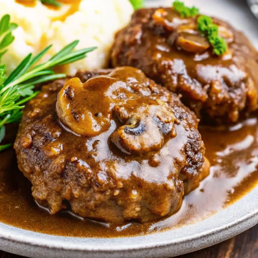 Juicy beef patties slow-cooked in a rich mushroom onion gravy. This easy Salisbury steak recipe is perfect for busy weeknight dinners.
