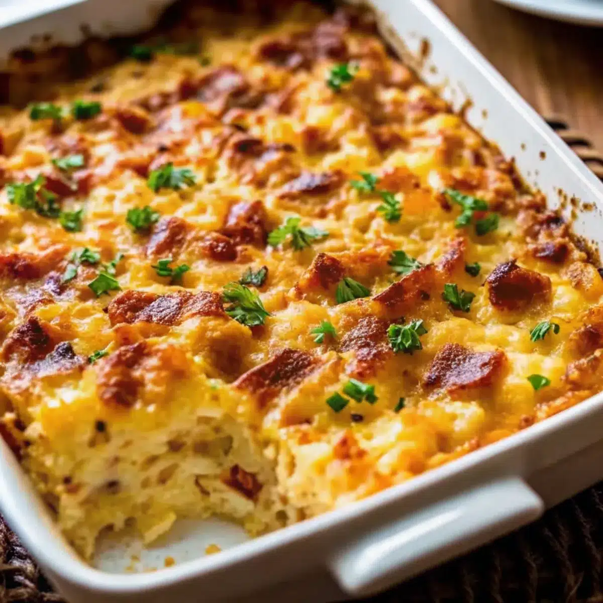 Hashbrown Breakfast Casserole is a hearty breakfast bake with hashbrowns, eggs, cheese, and sausage. Perfect for holidays, brunch, or meal prep.