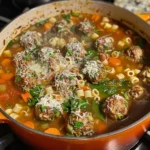 Italian Wedding Soup is a comforting blend of meatballs, greens, and pasta simmered in a rich broth. A classic and cozy family favorite.