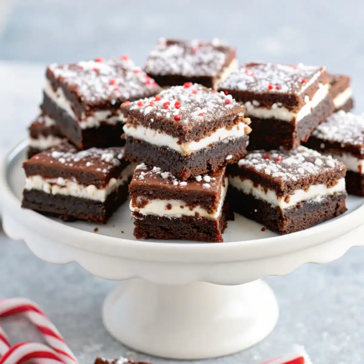 Layered Peppermint Brownies are the ultimate holiday dessert—rich, fudgy, and irresistibly festive. They combine three decadent layers: a dense chocolate brownie base, a creamy peppermint frosting, and a smooth chocolate ganache topping sprinkled with crushed candy canes. Every bite delivers the perfect balance of chocolatey indulgence and cool peppermint flavor. These brownies are perfect for Christmas parties, cookie exchanges, or gifting. They look elegant, taste incredible, and can be made ahead for stress-free holiday entertaining. Whether you’re a chocolate lover or just want a show-stopping dessert, these layered peppermint brownies will steal the spotlight at any celebration. Ingredients For the Brownie Layer: 1 cup (2 sticks) unsalted butter 2 cups granulated sugar 4 large eggs 1 teaspoon vanilla extract 1 cup all-purpose flour 1 cup unsweetened cocoa powder ½ teaspoon salt ½ teaspoon baking powder For the Peppermint Frosting Layer: ½ cup unsalted butter, softened 2 cups powdered sugar 2 tablespoons heavy cream (or milk) ½ teaspoon peppermint extract A few drops of red or pink food coloring (optional) For the Chocolate Ganache Topping: 1 cup semi-sweet chocolate chips ½ cup heavy cream 1 teaspoon butter (for shine) Crushed candy canes or peppermint pieces, for topping Preparation Step 1: Make the Brownie Base Preheat oven to 350°F (175°C). Line a 9x13-inch baking pan with parchment paper. Melt butter in a saucepan. Remove from heat and whisk in sugar, eggs, and vanilla until smooth. Stir in flour, cocoa powder, baking powder, and salt. Mix until just combined. Spread batter evenly into the pan and bake 25–30 minutes, until a toothpick comes out with moist crumbs. Let brownies cool completely before adding frosting. Step 2: Prepare the Peppermint Frosting Beat softened butter with powdered sugar until fluffy. Add peppermint extract and heavy cream, beating until smooth. Add food coloring for a festive pink hue, if desired. Spread frosting evenly over cooled brownies. Refrigerate for 20 minutes to firm up. Step 3: Make the Ganache Topping Heat heavy cream in a small saucepan until just simmering (don’t boil). Pour over chocolate chips and let sit 2 minutes. Add butter and stir until smooth. Pour ganache over chilled frosting and spread evenly. Step 4: Add Peppermint Crunch Sprinkle crushed candy canes or peppermint pieces on top while ganache is still warm. Step 5: Chill & Slice Refrigerate for at least 1 hour before slicing into bars. Variations Dark Chocolate Lovers: Use dark cocoa powder and dark chocolate chips. Mint Chocolate Twist: Replace peppermint extract with mint extract for a milder flavor. Gluten-Free Version: Use a 1:1 gluten-free flour blend. Frosting-Free Option: Skip frosting for a simpler peppermint ganache brownie. Cooking Notes Let brownies cool completely before layering or frosting will melt. Store in the fridge for clean slices and firm layers. These brownies taste even better the next day once flavors meld. Serving Suggestions Serve chilled or at room temperature. Pair with hot cocoa, peppermint coffee, or milk. Stack and wrap in clear bags with ribbon for holiday gifts. Tips Use good-quality cocoa for the best flavor. For perfect layers, chill each one before adding the next. Crush candy canes just before topping so they stay crisp. Cut brownies with a hot knife for neat edges. Timing Prep Time: 25 minutes Baking Time: 30 minutes Chilling Time: 1–2 hours Total Time: About 2 hours 30 minutes Nutritional Information (per brownie, 16 servings) Calories: 365 Protein: 4g Sodium: 170mg FAQs Q1: Can I make layered peppermint brownies ahead of time? Yes, they can be made up to 3 days ahead and stored in the fridge. Q2: Can I freeze these brownies? Yes, freeze for up to 2 months. Thaw overnight in the refrigerator. Q3: Can I use boxed brownie mix? Yes, just bake and cool before adding frosting and ganache layers. Q4: Can I skip the peppermint extract? Yes, replace it with vanilla for classic chocolate layered brownies. Q5: How do I prevent ganache from cracking? Make sure frosting layer is cold but not frozen before adding warm ganache. Conclusion Layered Peppermint Brownies are the perfect holiday dessert—rich, creamy, and beautifully festive. With a fudgy brownie base, refreshing peppermint frosting, and glossy chocolate ganache, they deliver the ideal balance of decadence and seasonal flavor. Perfect for Christmas parties, cookie trays, or edible gifts, these brownies are guaranteed to become a holiday baking tradition.