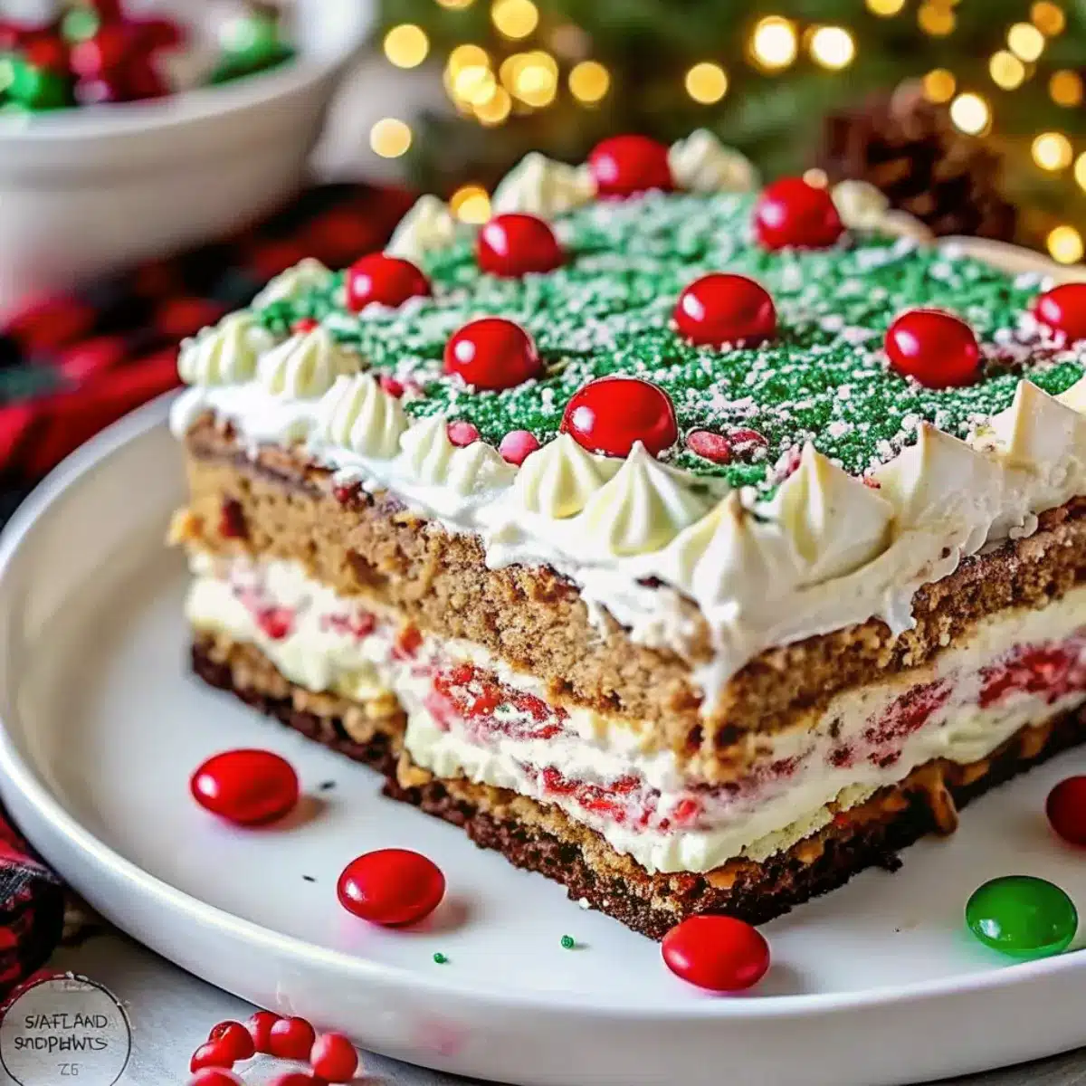 No-Bake Cookie Lasagna is a layered holiday dessert made with cookies, cheesecake, pudding, and whipped cream. Easy, festive, and perfect for Christmas gatherings!