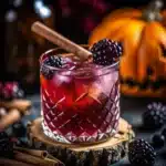 Poisoned Apple Cider is a spiced cocktail made with apple cider, pomegranate juice, and rum. Dark, dramatic, and perfect for Halloween or Christmas parties.