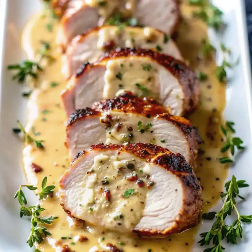 Slow Cooker Herb-Crusted Pork Tenderloin with Creamy Dijon and Herb Sauce is a tender, flavorful roast topped with a rich mustard cream sauce—perfect for holidays or elegant dinners.