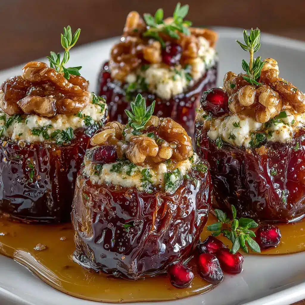 Sweet and savory Feta-Parmesan Stuffed Dates with Honey make an easy, elegant appetizer perfect for holidays and parties.