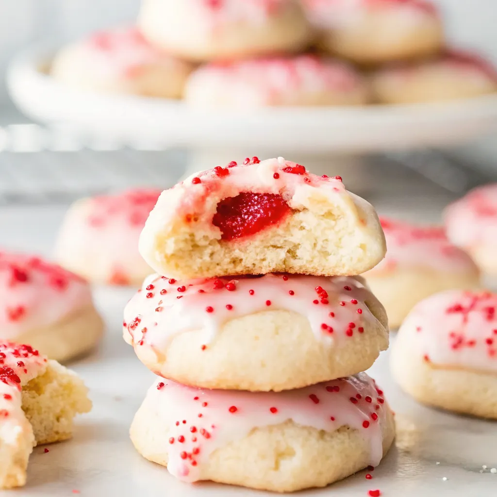 Make soft Almond Cherry Cookies with a whole cherry inside and a sweet pink glaze for a festive Christmas treat perfect for gifting and holiday trays.