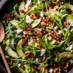 This Christmas Salad with Honey Mustard Dressing is fresh, colorful, and full of apples, avocado, pomegranate, blue cheese, and crunchy nuts. A perfect holiday dish!