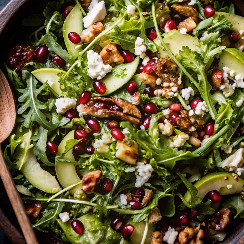This Christmas Salad with Honey Mustard Dressing is fresh, colorful, and full of apples, avocado, pomegranate, blue cheese, and crunchy nuts. A perfect holiday dish!