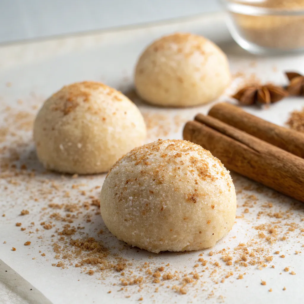 Soft, buttery Cinnamon Sugar Snowball Cookies rolled in sweet cinnamon sugar with warm holiday flavor. Easy Christmas cookie recipe.