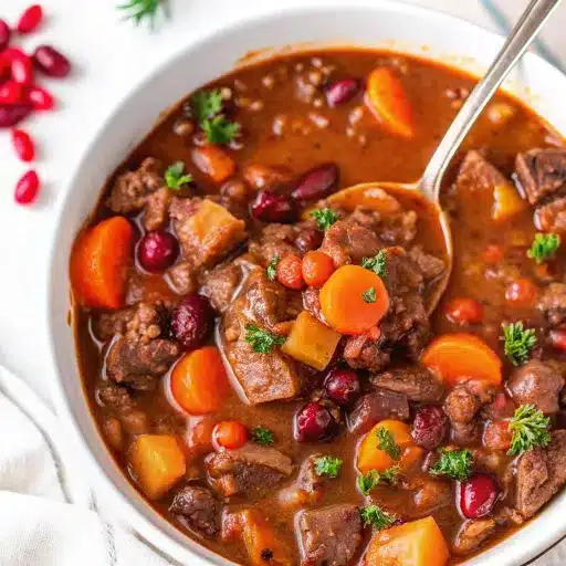 This cranberry apple beef stew is the perfect cozy meal—rich beef, sweet apples, and cranberries simmered in savory broth.