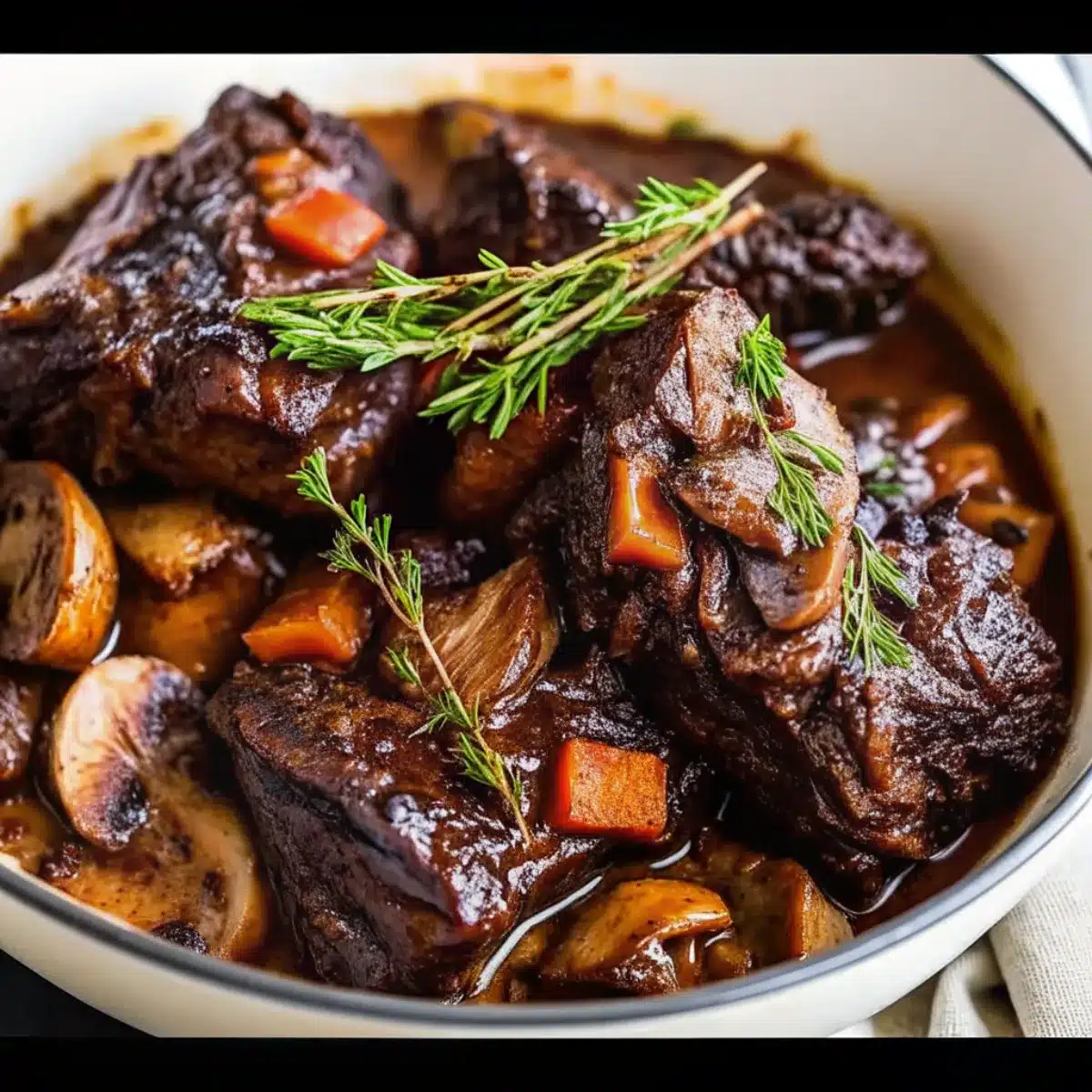 Crockpot Beef Short Ribs with Mushrooms is a comforting slow cooker dinner packed with rich flavor, garlic, herbs, and tender meat.