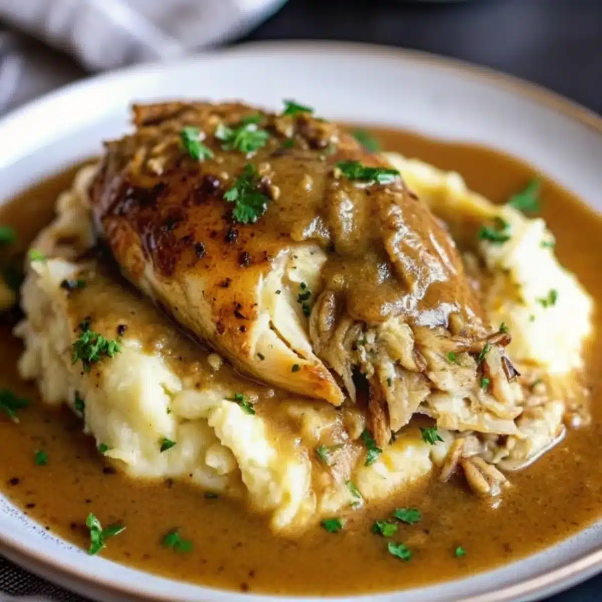 Crockpot Chicken and Gravy is a creamy, comforting slow cooker meal made with tender chicken, ranch seasoning, and savory gravy.