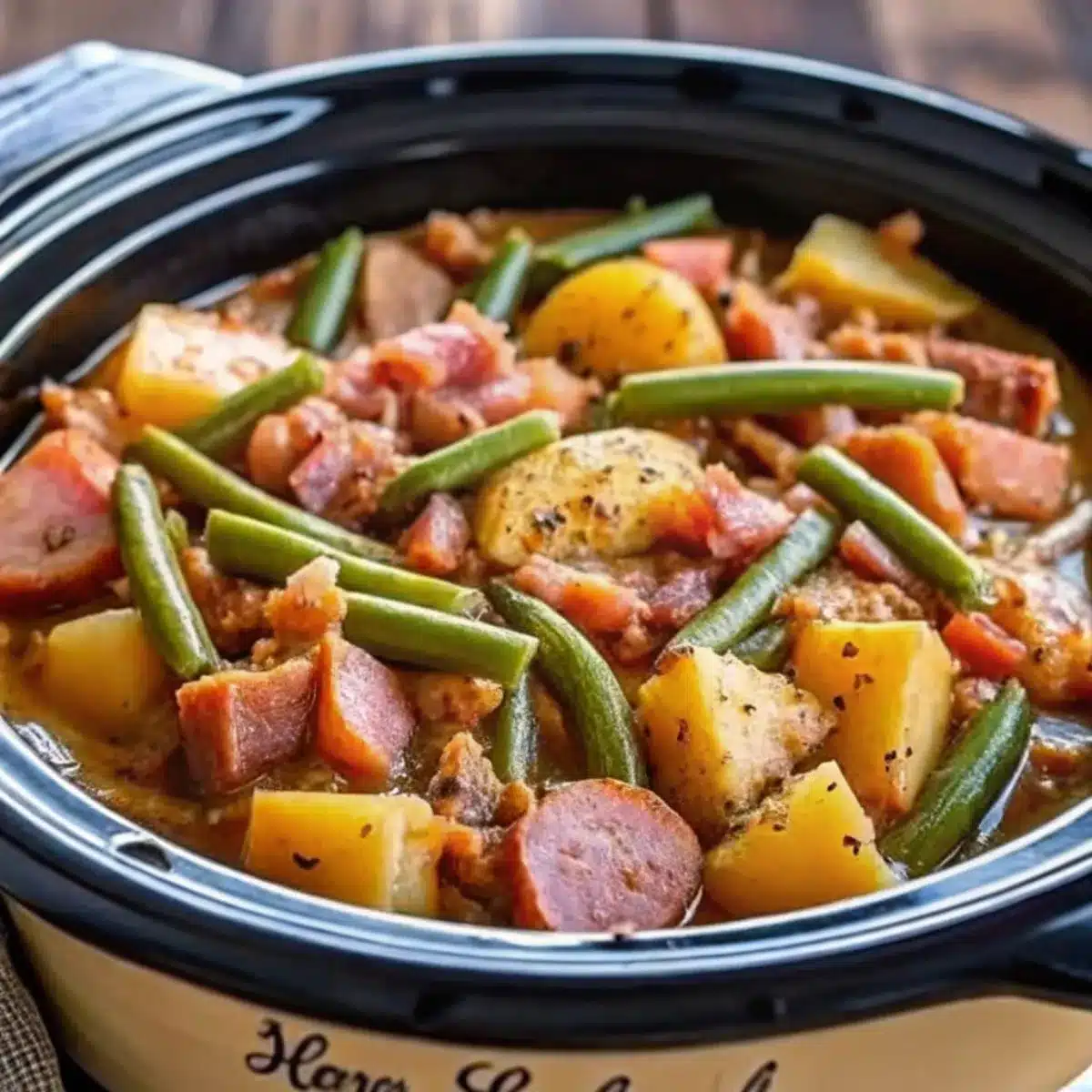 Crockpot Ham Green Beans and Potatoes is a hearty one-pot meal of tender veggies and savory ham cooked slow for Southern-style comfort.