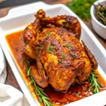 Make Garlic Herb Butter Roasted Chicken with crispy skin, juicy meat, and rich herb-infused butter for the perfect homemade roast dinner.