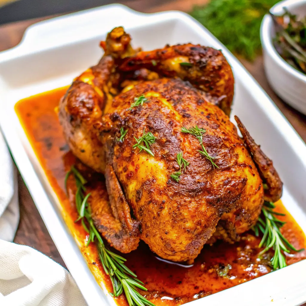 Make Garlic Herb Butter Roasted Chicken with crispy skin, juicy meat, and rich herb-infused butter for the perfect homemade roast dinner.