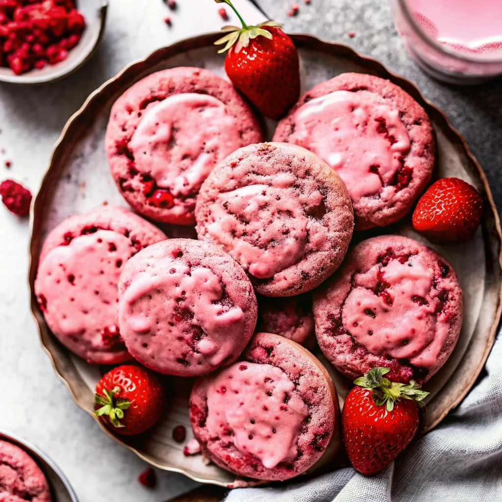 Make soft Iced Strawberry Sugar Cookies with pink strawberry icing and fruity flavor for a festive holiday treat perfect for gifting and parties.