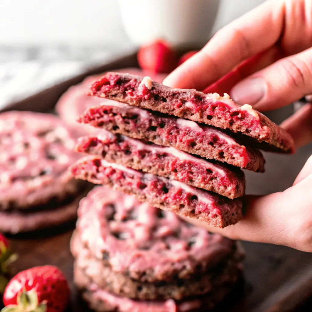 Make soft Iced Strawberry Sugar Cookies with pink strawberry icing and fruity flavor for a festive holiday treat perfect for gifting and parties.