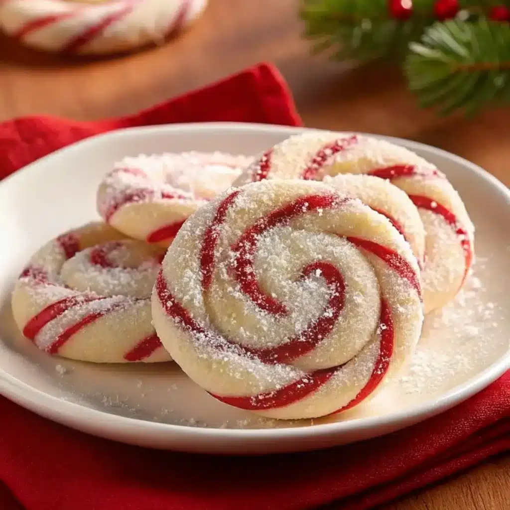 Bake festive Peppermint Swirl Cookies with red-and-white dough and minty flavor. A Christmas cookie tray essential with vintage charm.