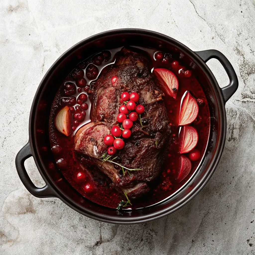 Make Pot Roast with Tart Cherry-Black Pepper Sauce for a rich, festive dinner featuring tender beef, tart cherries, and warm peppercorn flavor.