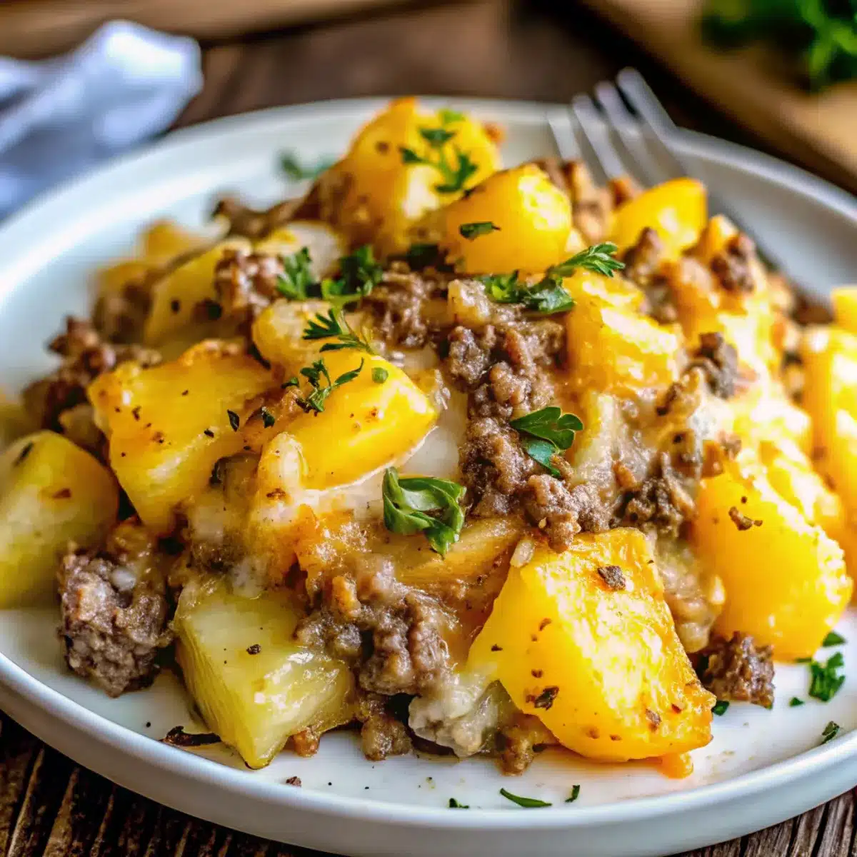 Slow Cooker Cowboy Potato Casserole is a hearty, cheesy, and comforting dinner with ground beef, potatoes, ranch, and bacon layers.