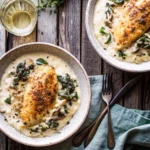 Make Slow Cooker French Wine and Mustard Chicken with creamy Dijon sauce, white wine, tender chicken, and wilted greens for a cozy French-style dinner.