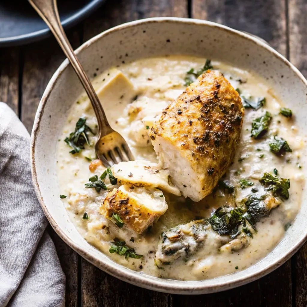 Make Slow Cooker French Wine and Mustard Chicken with creamy Dijon sauce, white wine, tender chicken, and wilted greens for a cozy French-style dinner.