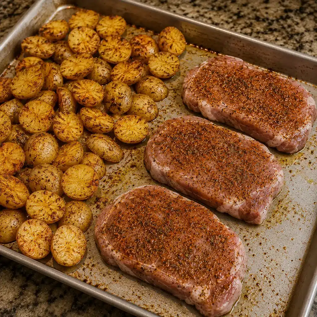 Sheet Pan Pork Chops and Potatoes