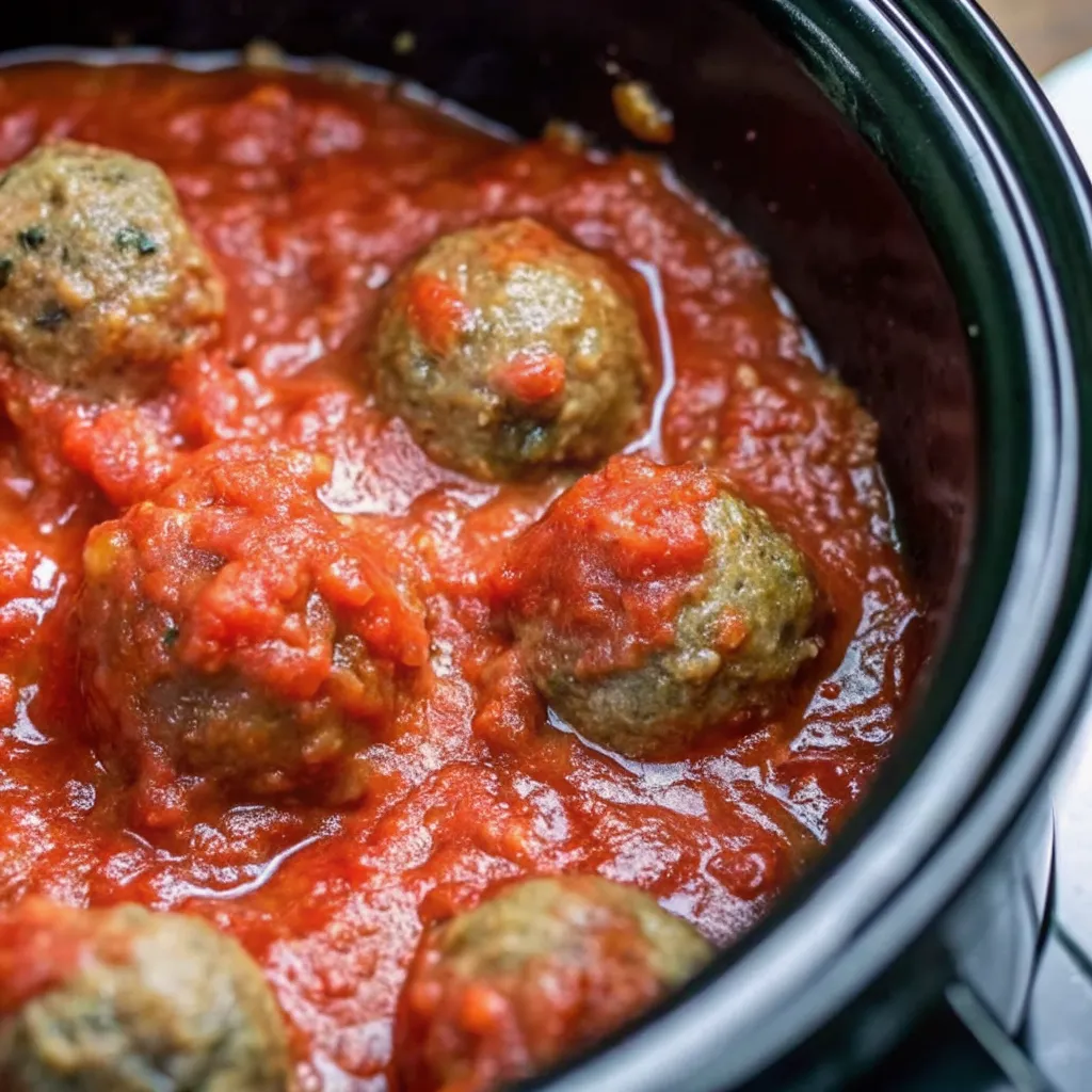 These Slow Cooker Italian Sausage Meatballs simmer in a rich marinara sauce until tender and full of flavor. Perfect for pasta, subs, or easy weeknight dinners.