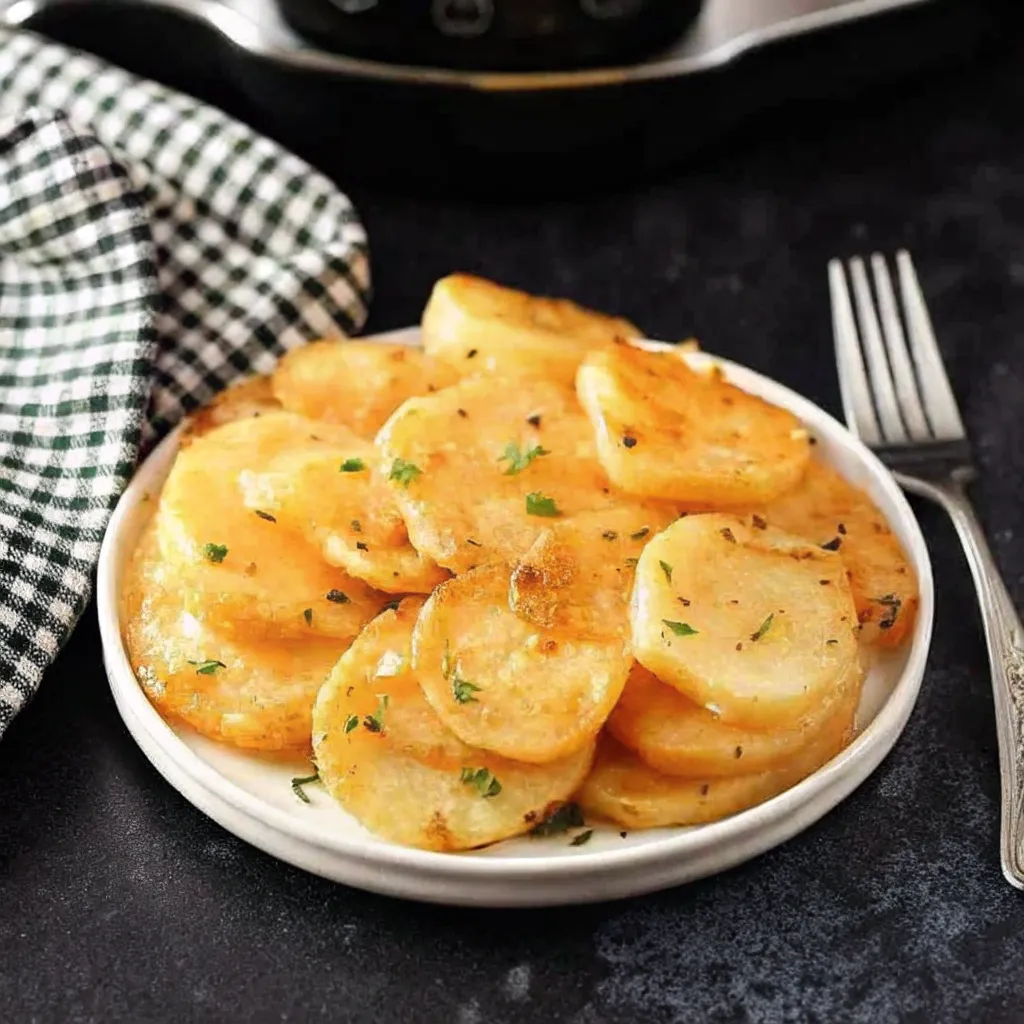 Make rich, creamy Slow Cooker Scalloped Potatoes with tender layers and a cheesy garlic sauce. The perfect easy holiday side dish.